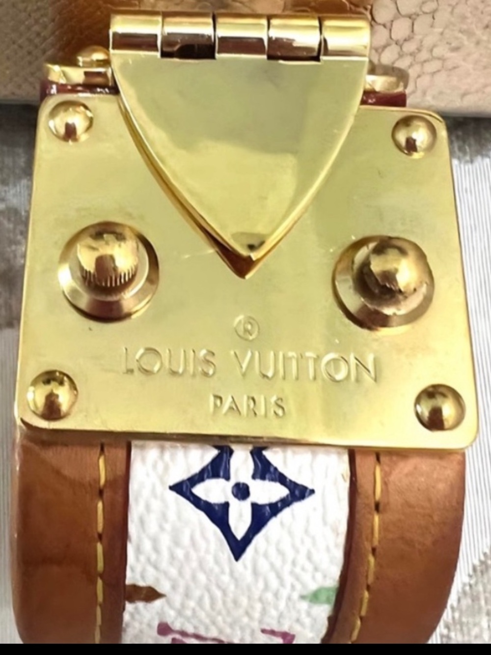 Louis Vuitton White Multicolor Monogram Leather Bracelet with Gold Hardware EUC